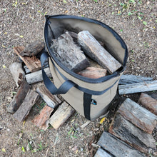 Load image into Gallery viewer, Australian canvas firwood bag full of wood.