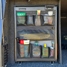 Load image into Gallery viewer, storage for sunscreen insect spray hand wash on the front of fridge