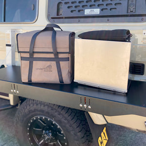 Canvas bag next to travel oven