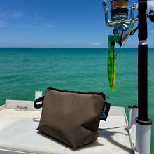 Load image into Gallery viewer, canvas fishing bag on a boat with rod and reel 