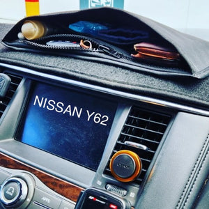 canvas dash bag on Nissan Y62 dash mat