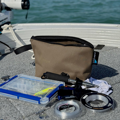 canvas bag to store fishing tackle on a boat 