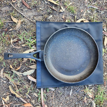 Load image into Gallery viewer, Frypan on black canvas bag camping