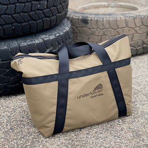Outside of canvas bag with compressor inside
