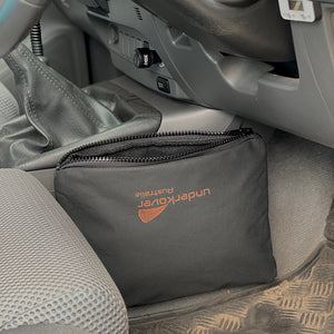 Canvas Padded Dash / Console Organiser open in footwell